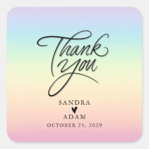 Pastel Ombre Rainbow Colours Wedding Thank You  Square Sticker