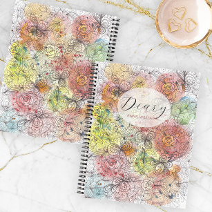 Pastel Ombre Watercolor and Ink Floral Doodles  Notebook