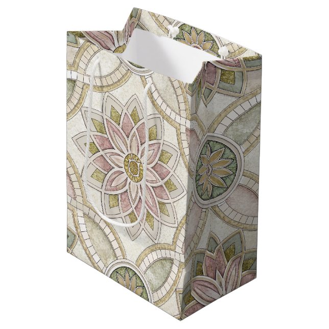 Pastel Opalescent Floral Mosaic - Mandala Medium Gift Bag (Front Angled)