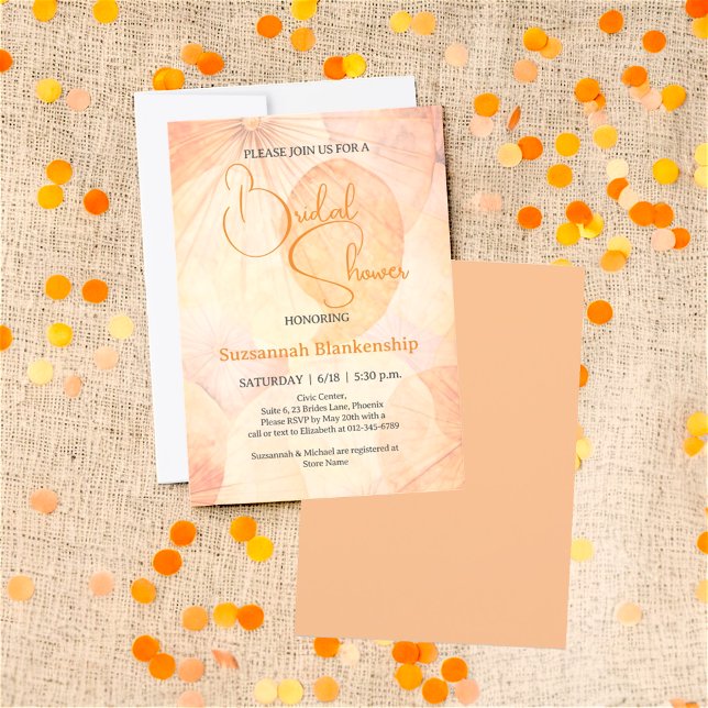 Pastel Orange Abstract  Background Bridal Shower  Invitation (front and back view of bridal shower invitation design)