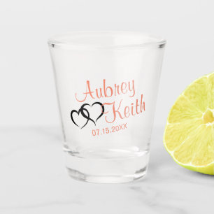 Pastel Orange and Black Bride and Groom  Shot Glass