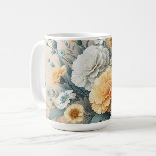 Pastel Orange and White Carnations Coffee Mug (Front Left)