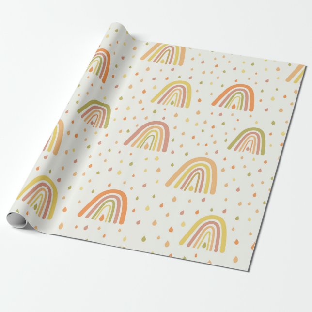 Pastel Orange and Yellow Boho Rainbows  Pattern  Wrapping Paper (Unrolled)