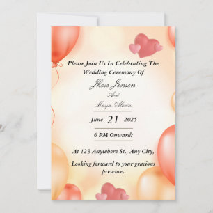Pastel Orange Balloon Wedding Invitation with Hear