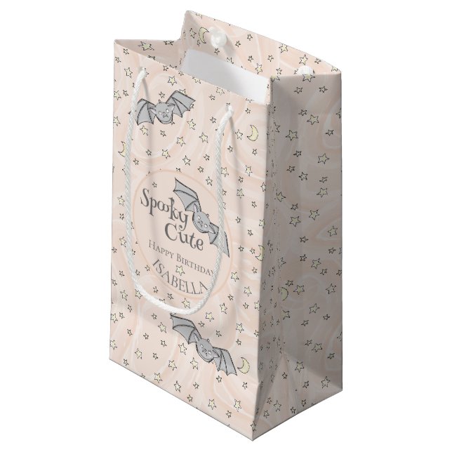Pastel Orange Bats Spooky Cute Small Gift Bag (Front Angled)