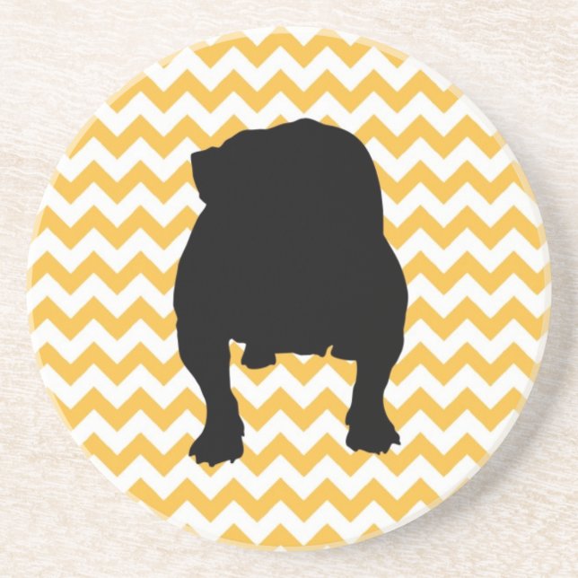 Pastel Orange Chevron With English Bulldog Shadow Coaster (Front)