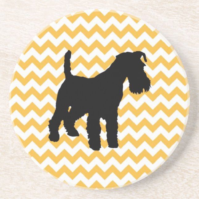 Pastel Orange Chevron With Schnauzer Silhouette Coaster (Front)