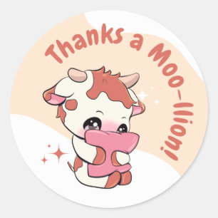 Pastel Orange Cow White Cloud Thank you Classic Round Sticker