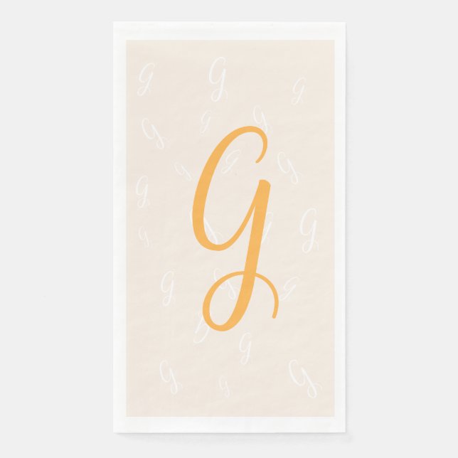 Pastel Orange Elegant Duplicate Monogram | Linen Napkin (Front)