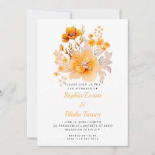 Pastel Orange Floral Bouquet Fall Orange Wedding Invitation