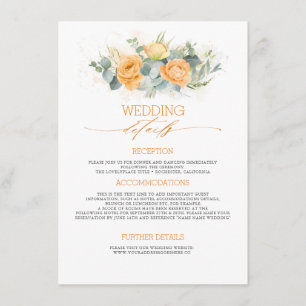 Pastel Orange Flowers Wedding Information Guest Enclosure Card