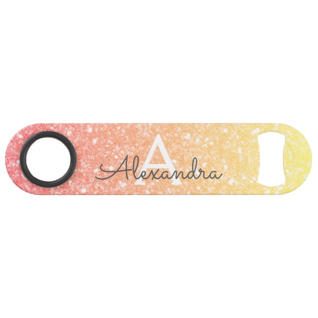 Pastel Orange Gold Glitter & Sparkle Monogram (Front (Horizontal))