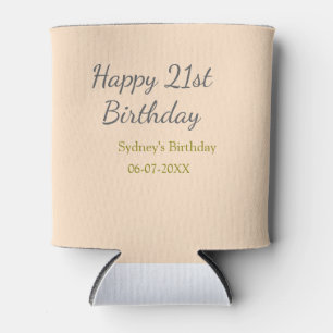 Pastel orange gray happy 21st birthday name date can cooler