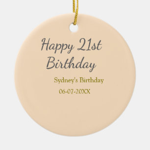 Pastel orange gray happy 21st birthday name date ceramic tree decoration
