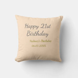 Pastel orange gray happy 21st birthday name date cushion