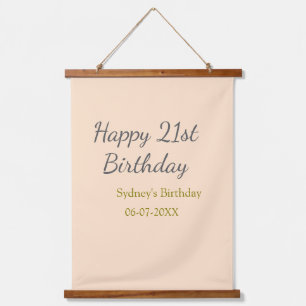 Pastel orange gray happy 21st birthday name date hanging tapestry