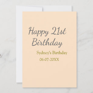 Pastel orange gray happy 21st birthday name date invitation