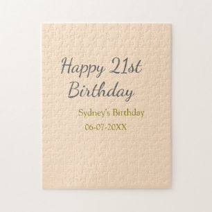 Pastel orange gray happy 21st birthday name date jigsaw puzzle