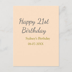 Pastel orange gray happy 21st birthday name date postcard
