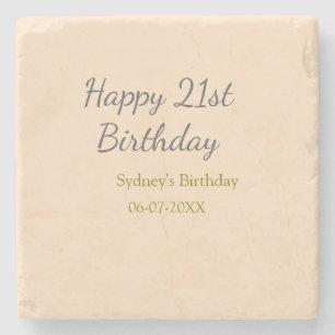 Pastel orange gray happy 21st birthday name date stone coaster