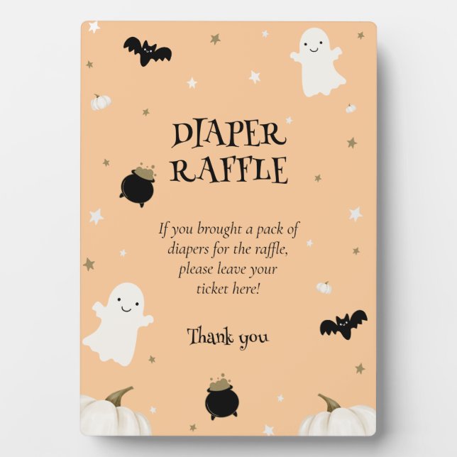 Pastel Orange Halloween Baby Shower Diaper Raffle Plaque (Front)