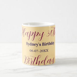 Pastel orange happy 30th birthday name date purple coffee mug
