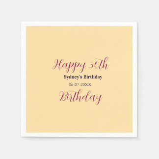 Pastel orange happy 30th birthday name date purple napkin