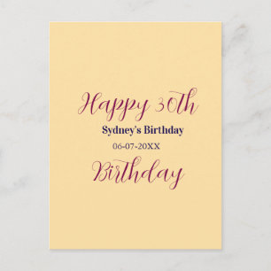 Pastel orange happy 30th birthday name date purple postcard