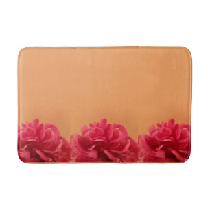 Pastel Orange Hot Pink Floral Bath Mat