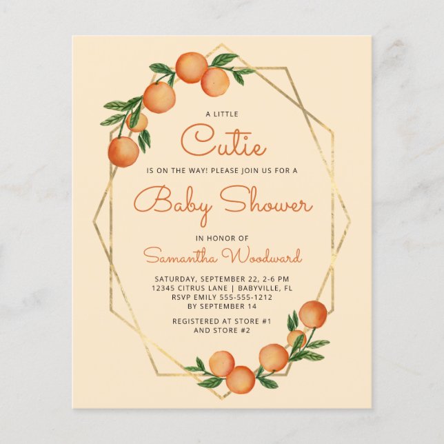 Pastel Orange Little Cutie Baby Shower Invitation (Front)