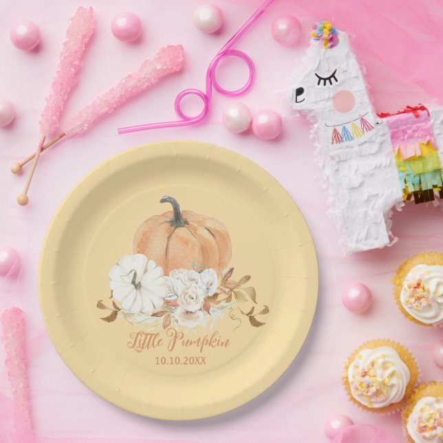 Pastel Orange Little Pumpkin Baby Shower Paper Plate (Party)