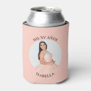 Pastel Orange Mis XV Años Round Photo Can Cooler