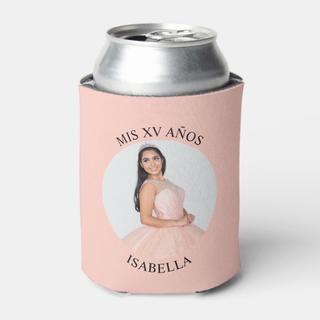Pastel Orange Mis XV Años Round Photo Can Cooler (Can Front)