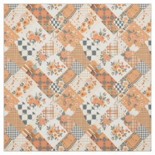 Pastel Orange Patchwork Vintage Cottagecore Quilt Fabric