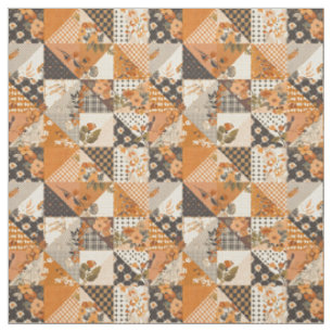 Pastel Orange Patchwork Vintage Cottagecore Quilt Fabric