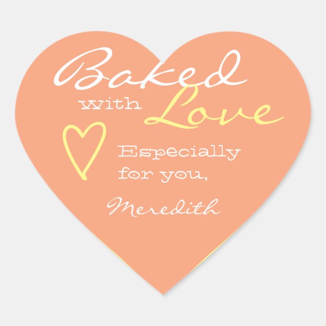 Pastel Orange Peach Simple Made Love Heart Shape Sticker (Front)