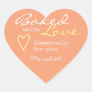 Pastel Orange Peach Simple Made Love Heart Shape Sticker