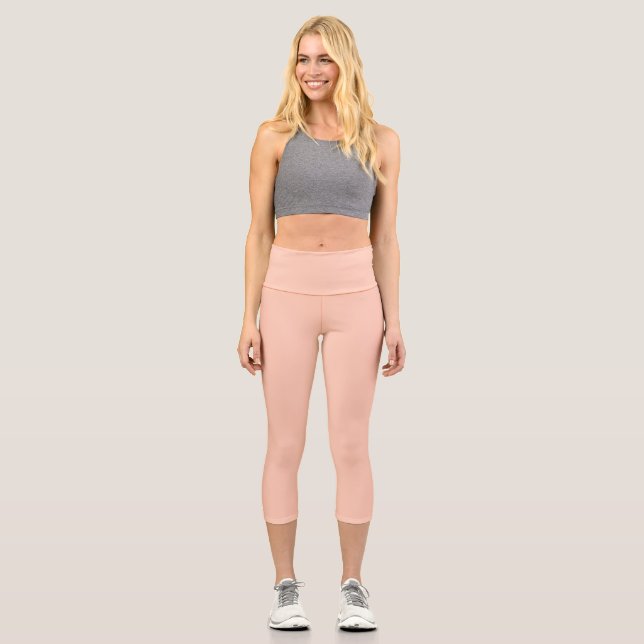 Pastel Orange Peach Solid Colour Minimalist  Capri Leggings (Front)