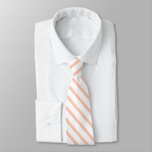 Pastel Orange Peach Stripes Solid Colour Men  Tie (Tied)