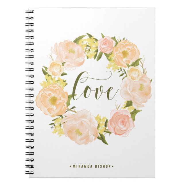 Pastel Orange Peonies Wreath | Love Lettering Notebook (Front)