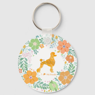 Pastel Orange Poodle Silhouette - Name & Photo Key Ring