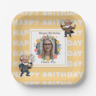 Pastel Orange Psychology Birthday Photo Square Fra Paper Plate