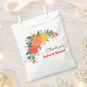Pastel Orange Yellow Spring Dahlia Flowers Wedding Favour Bags