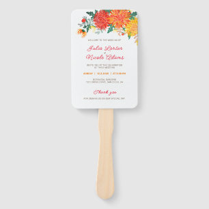 Pastel Orange Yellow Spring Dahlia Flowers Wedding Hand Fan