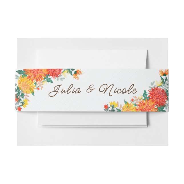 Pastel Orange Yellow Spring Dahlia Flowers Wedding Invitation Belly Band (Front Example)