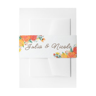 Pastel Orange Yellow Spring Dahlia Flowers Wedding Invitation Belly Band