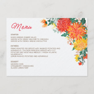 Pastel Orange Yellow Spring Dahlia Flowers Wedding Menu