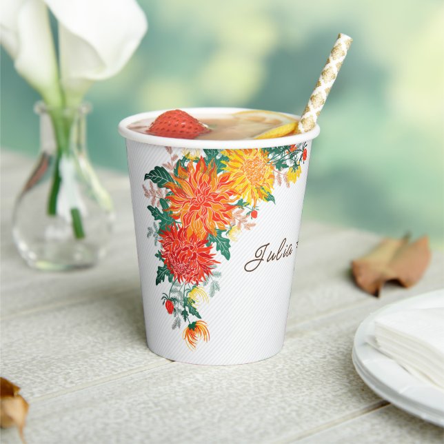 Pastel Orange Yellow Spring Dahlia Flowers Wedding Paper Cups (Insitu)