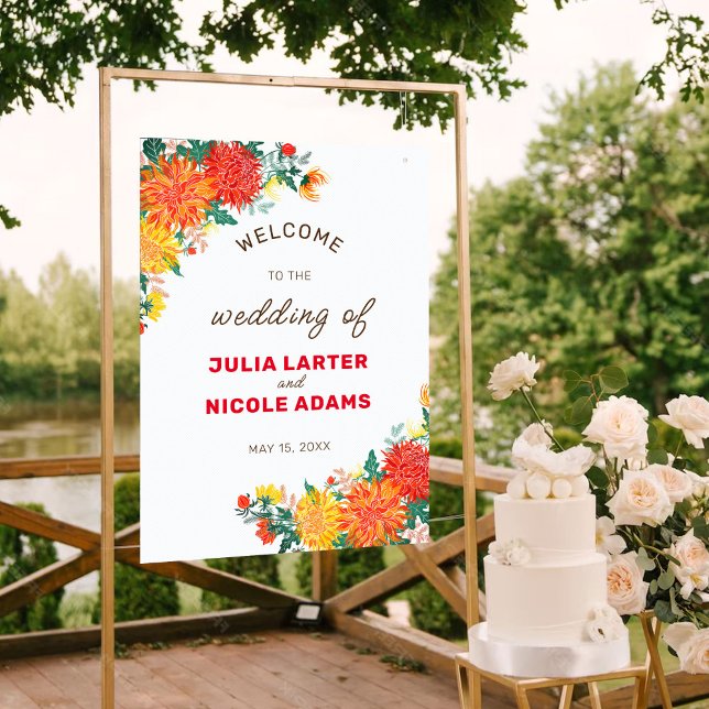 Pastel Orange Yellow Spring Dahlia Flowers Wedding Poster (Creator Uploaded)