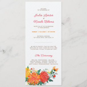 Pastel Orange Yellow Spring Dahlia Flowers Wedding Programme